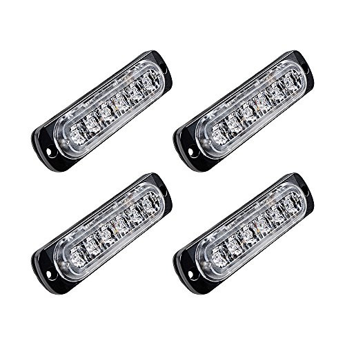 4pcs 6-LED Ultra Slim Warning Emergency Construction Surface Mount Flash Strobe Lights (Amber)