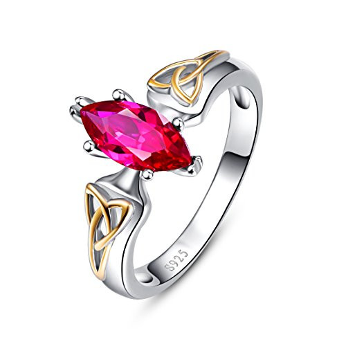 Merthus Anniversary Jewelry Synthetic Ruby 2 Tone Celtic Knot 925 Sterling Silver Ring for Women Size 6