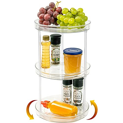 3 Tier Lazy Susan Cabinet Organizer - Spice Rack Organizer Plastic Lazy Susan Turntable 360 Degree Rotating Clear Turntable Plastic Spinning Organizer for Spices Skincare Organizers