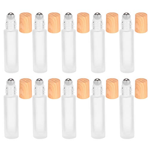 FRCOLOR 10ml Roller Bottles, 10ml Empty Glass Essential Oil Container with Stainless Steel Roller Ball