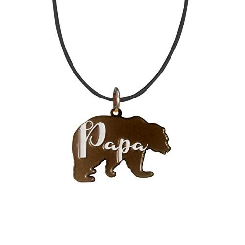 Hat Shark Parent Bear Negative Space Text Silhouette - Enamel Metal Pendant 19.5in Black Cord Necklace -Papa Bear-