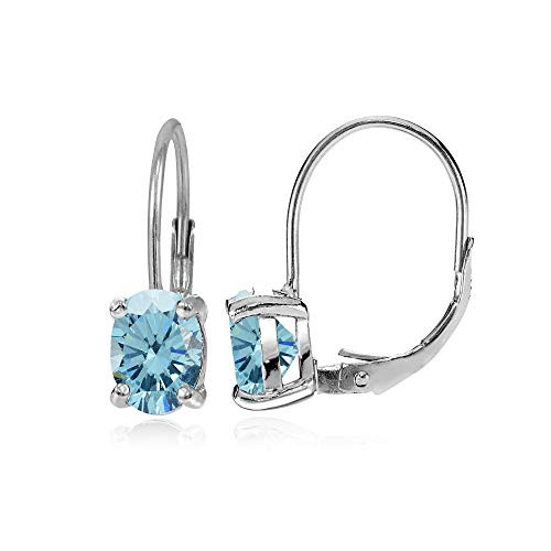 Sterling Silver Light Blue 8x6mm Oval-Cut Solitaire Leverback Earrings Made with Swarovski Crystals Sterling Silver Light Blue 8x6mm Oval-Cut Solitaire Leverback Earrings Made with Swarovski Crystals