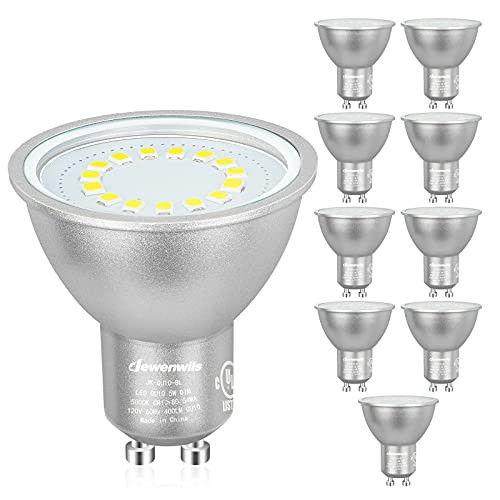 DEWENWILS 10-Pack GU10 LED Bulbs Dimmable, 400LM, 5000K Daylight White Track Lighting Bulb, 5W - 50W Halogen Equivalent- LED Bulbs for Range Hood, 120Flood Beam Angle, UL Listed