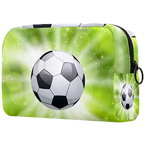 Travel Makeup Pouch Football -3- Makeup Bag for Purse Mini Cosmetic Bag with Soft Handle for Women Girls 7.3x3x5.1in