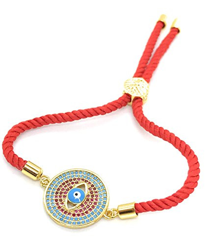 LESLIE BOULES Evil Eye Red Satin Cord Bracelet Adjustable Protection Jewelry