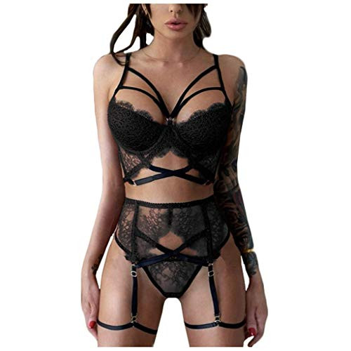 Sexy Lingerie for Women Lingerie Set with Garter Belts Lace Teddy Babydoll Bodysuit Nightwear Outfit Black Sexy Lingerie for Women Lingerie Set with Garter Belts Lace Teddy Babydoll Bodysuit Nightwear Outfit Black