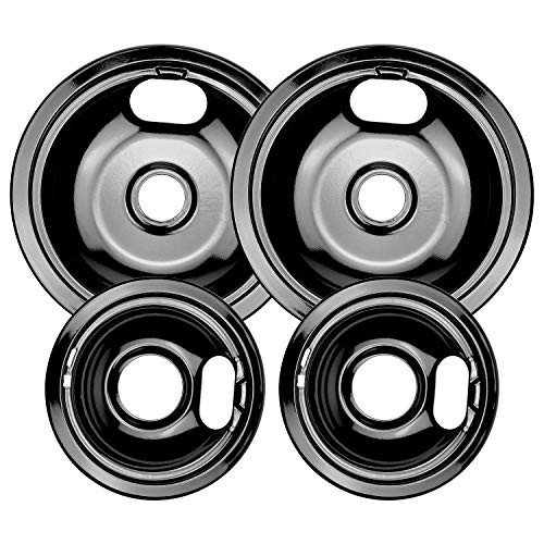 W10290350 and W10290353 Porcelain Burner Drip Pan Bowls Replacement By AMI PARTS Fits Whirlpool Electric Range Cooktop Includes 2 8-Inch and 2 6-Inch Pans