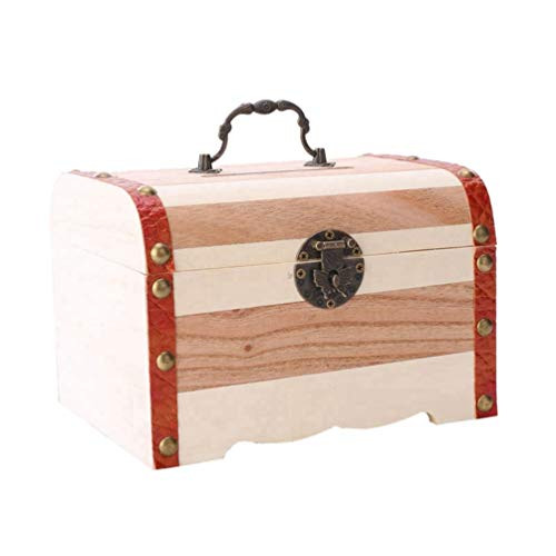 BESPORTBLE Wooden Treasure Chest Box Antique Small Wooden Box Wooden Storage Chest Jewelry Keepsake Box for Storage Cards Collection Gifts Size M