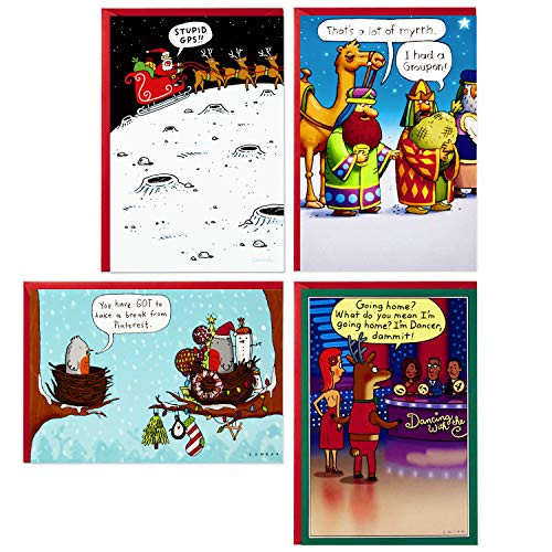 Hallmark Shoebox Funny Boxed Christmas Cards Assortment, Cartoons -4 Designs, 24 Christmas Cards with Envelopes- Hallmark Shoebox Funny Boxed Christmas Cards Assortment, Cartoons -4 Designs, 24 Christmas Cards with Envelopes-