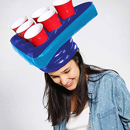 Inflatable Beer Pong Rack, Multiplayer Interactive Ball Throwing Game Beer Pong Table with 6 Cups Holder, Head-Mounted Pool Games Outdoor Inflatable Beer Pong Table for Adults