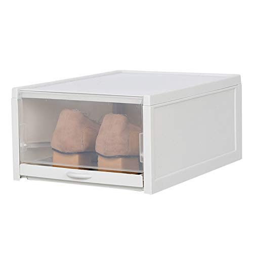 THDS Foldable Shoe Box, Stackable Clear Shoe Storage Box - Storage Bins Shoe Container Organizer- White -Full-XL-