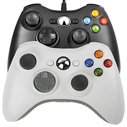 Sollop USB Wired Game Controller,Gamepad Compatible with for Xbox 360/Xbox 360 Slim/PC Windows 7, Joypad with Shoulders Buttons,Pack of 2(Black+White)