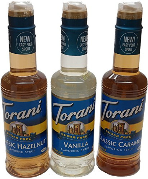 Torani Sugar Free Vanilla, Classic Hazelnut, & Caramel 12.7 Oz (Variety Pack of 3)