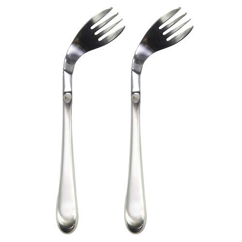 2pcs Curved Utensils Set Stainless Steel Left Handed Angled Fork Self-Feeding Utensil for Baby or Elderly, Easy Grip