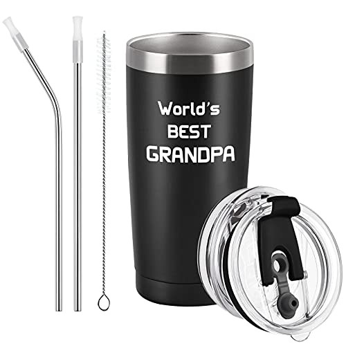 Gift for Grandpa, World's Best Grandpa Travel Tumbler, Grandpa Stainless Steel Insulated Tumbler Mugs, Best Fathers Day, Birthday, Christmas Gift for Grandpa New Grandpa from Grandchild, 20Oz Black
