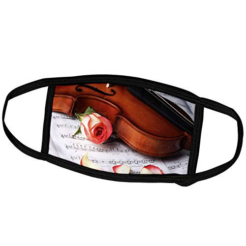 3dRose Florene - Music - Print of Violin and Rose On Sheet Music - Face Masks -fm-194904-2-