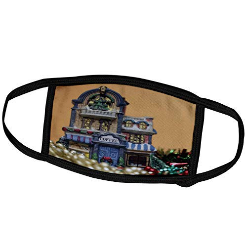 3dRose Stamp City - Holiday - Photograph of a Quaint Christmas Coffee House on Display with Garland. - Face Masks -fm-304387-3-