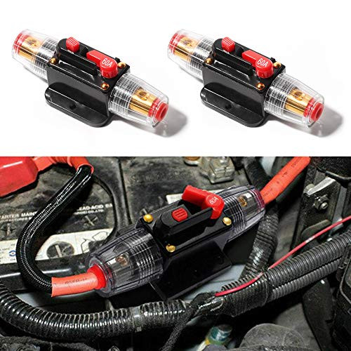 Beneges 2 Pcs Car Audio Inline 60A Amps Circuit Breaker, 12-24V DC Overload Protection Fuse with Manual Reset, for Car Audio Marine Boat Stereo Switch Inverter Replace Fuses