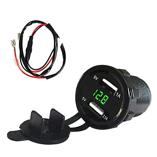Davitu Cables, Adapters  and  Sockets - Car-styling 12V 3.1A DC Motorcycle Dual USB LED Charger Socket with Cable Voltage Voltmeter Panel - -Color Name: Green-