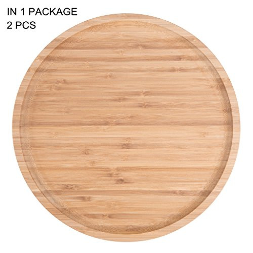 2-Pack Bamboo Round Plates,12 Inches Cheese Plates Coffee Tea Serving Tray Fruit platters Party Dinner Plates Sour Candy Tray
