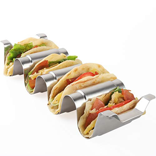 Taco Holders Stands Stainless Steel Set Taco Stand Rack Tray Style Holds Up to 4 Tacos Each for Soft  and  Hard Shell Tacos -Taco Holders-