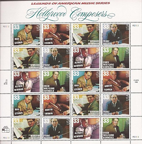 USPS Hollywood Composers Full Sheet of 20 x 33 Cent Stamps Scott 3344a USPS Hollywood Composers Full Sheet of 20 x 33 Cent Stamps Scott 3344a