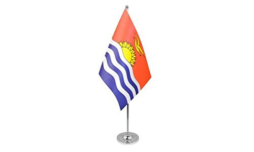 AZ FLAG Kiribati Prestige Table Flag 6'' x 9'' Satin - Kiribati Desk Flag 22 x 15 cm - Steel Pole and Base