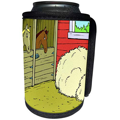 3dRose TDSwhite  Horse Equine Illustrations - Stable Scene Horses Hay Barn - Can Cooler Bottle Wrap -cc-285617-1-