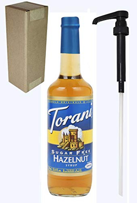 Torani Sugar Free Hazelnut Flavoring Syrup, 750mL -25.4 Fl Oz- Glass Bottle, Individually Boxed, With Black Pump