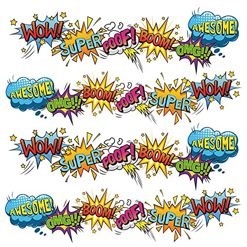 Whaline 68ft Bulletin Board Borders 60 Sheet Boom Bulletin Border Stickers Super Awesome Border Trim School Blackboard Chalkboard Whiteboard Supplies for Classroom Back to School Decoration