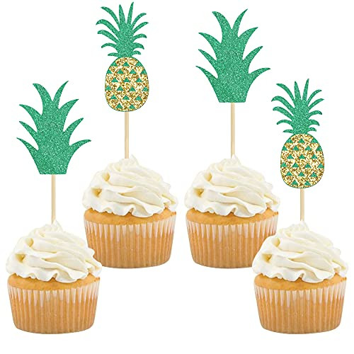 Gyufise 48 Pack Glitter Pineapple Cupcake Toppers Donut Cake Toppers Glitter Pineapple Picks for Luau Bridal Shower Tropical Summer Party Cake Decoration Supplies