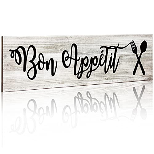 Jetec Rustic Bon Appetit Sign Farmhouse Kitchen Wall Decor Wooden Kitchen Plaque Decor Hanging Wall Sign Rustic Wooden Wall Sign for Home Dining Living Room Bar Cafe Restaurant