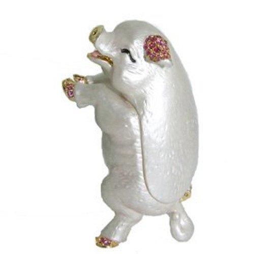 Happy Pig Jewelry Trinket Box Pink Crystallized Piggy Bejeweled Swarovski Crystals Hinged Collectible Happy Pig Jewelry Trinket Box Pink Crystallized Piggy Bejeweled Swarovski Crystals Hinged Collectible