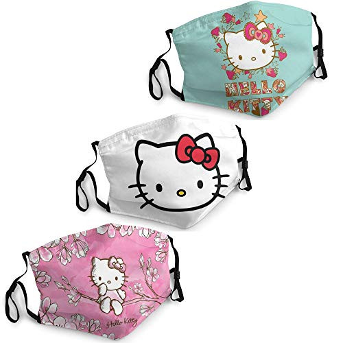 Hello Kitty Face Mask Men Women 3PCS Face Cover Mask with 6 Filters Reusable Adjustable Washables Adults Made in USA White