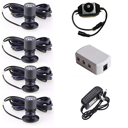 LED Vertical Spotlight Lamp Set Dimmable - LED1.5W 12VDC Warm White 3000k for Mini Spotlight Jewelry Showcase Display Lighting Fixture Black Shell Including 4 Pack Spotlight Lighting and Power