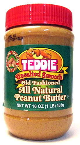 Teddie Unsalted Smooth Peanut Butter -Pack of 2- 16 oz Jars
