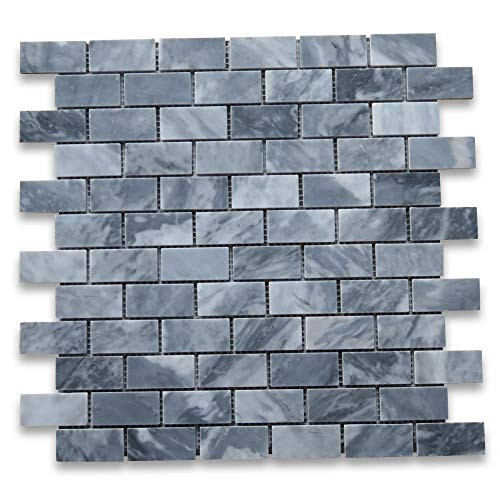 Stone Center Online Bardiglio Gray Marble 1x2 Medium Brick Mosaic Tile Honed for Kitchen Backsplash Bathroom Flooring Shower Surround Dining Room Entryway Corrido Spa -1 Sheet-