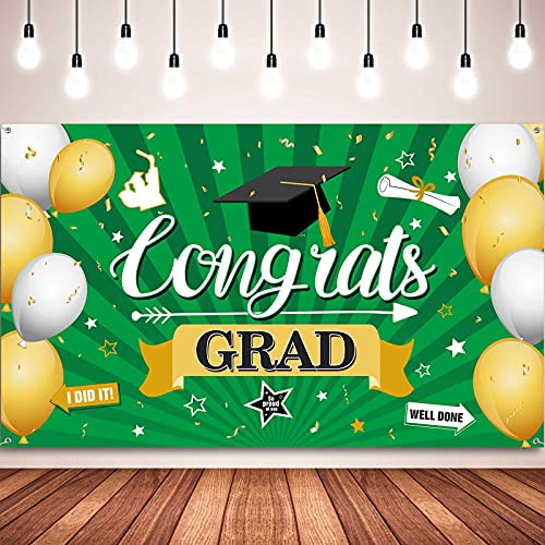 Graduation Decorations 2021 Congrats Grad Banner Graduation Photography Backdrop Banner Photo Background Banner for Graduation Party Prom Photo Booth Banner 72.8 x 43.3 Inch -Green-