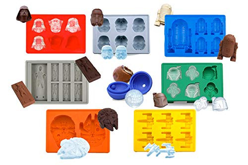 Set of 8 Star Wars Silicone Ice Trays / Chocolate Molds: Stormtrooper, Darth Vader, X-Wing Fighter, Millennium Falcon, R2-D2, Han Solo, Boba Fett, and Death Star