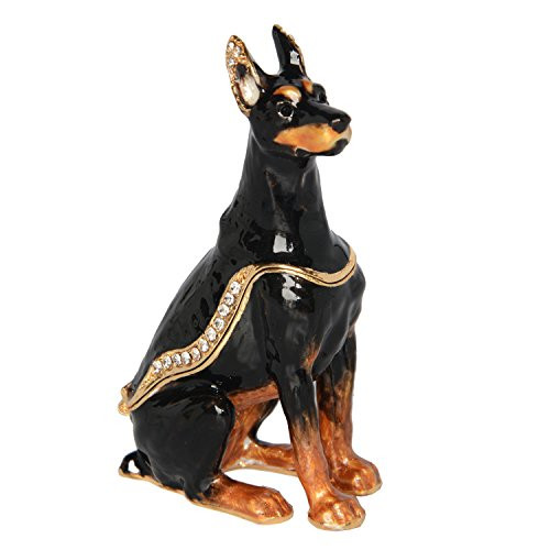 Jiaheyou Sergeant Doberman Dog Bejeweled Hinged Trinket Box Dog Lover Collection Gift Dog Miniature Sculpture Birthday Gift
