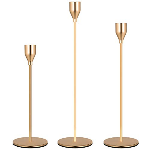 Denique French Gold Candle Holders, Set of 3, Taper Candle Holders for Candlesticks, Wedding Decorations Table Centerpieces for Wedding, Dinning, Party, Interior Decorating