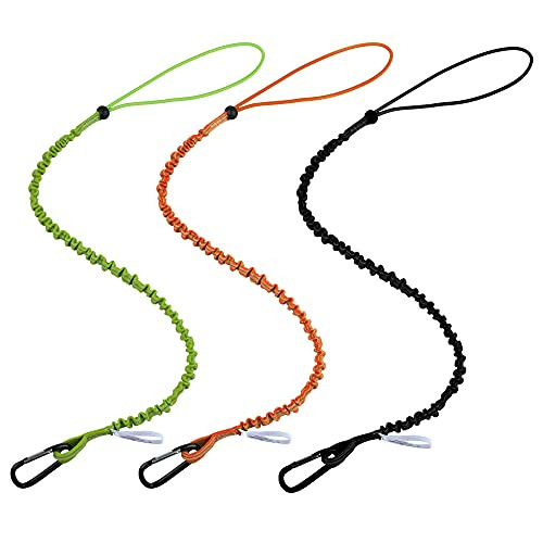 Tool Lanyard with Buckle Strap Clip Bungee Cord Heavy Duty Locking Carabiner Fall Protection and Safety Adjustable Loop End Tough Tether Construction -3 Pack-