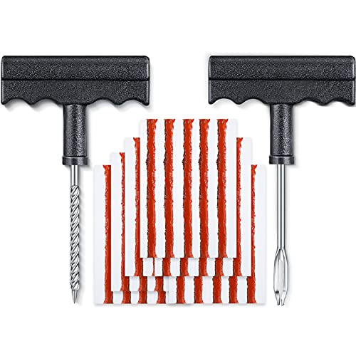 33 Pieces Tire Repair Plug Tubeless Tire Repair Kit Auto Tire Plug Kit Car Tire Repair Strings Rubber Strips Plug Tool with 2 Pieces Car Tire Repair Tool for Off-Road Tires Car Bike Wheelbarrow Mower
