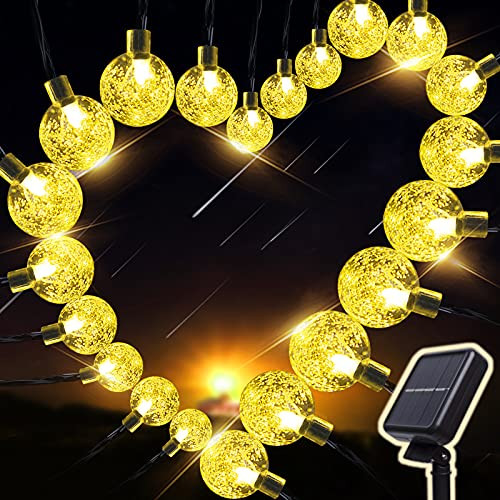 Solar Crystal Balls String Lights Waterproof, 80 LED Globe Solar Powered Outdoor Garden Lights, 18M/59ft 8 Modes Solar Fairy Lights for Garden Patio Yard Gazebo Wedding Party Decor -Warm White-
