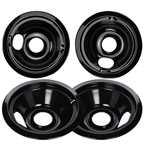 WB31M19 WB31M20 Drip Pan Bowl Set 4 Pack Compatible with GE Electric Range by APPLIANCEMATES, Replacement Part 2 Pack for 8 inch and 2 Pack for 6 Inch Burner -Black Porcelain-