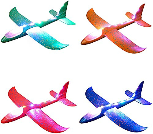 LED Light Airplane Toys 2 Pack, 17.5" Aircraft Hand Throw LED Light Up Glider Airplane Model Toy Manual Throwing Foam Glider Plane Dual Flight Modes for Kids
