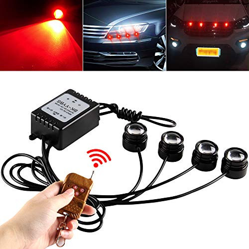 Teguangmei 4 in 1 Car Motorcycle LED Eagle Eye Emergency Strobe Warning Lights Car Truck Accessories DRL Wireless Remote Control Flash Lights 12V Red