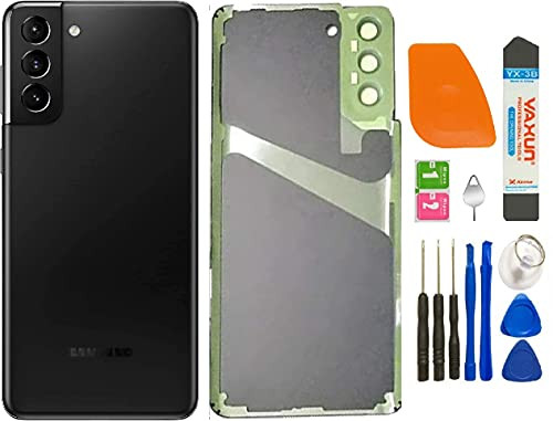 Galaxy S21 Plus Back Glass Cover Waterproof Housing Door with Camera Glass Lens and Tape Parts Replacement for Samsung Galaxy S21 plus Plus 5G  plus Tools -Black-