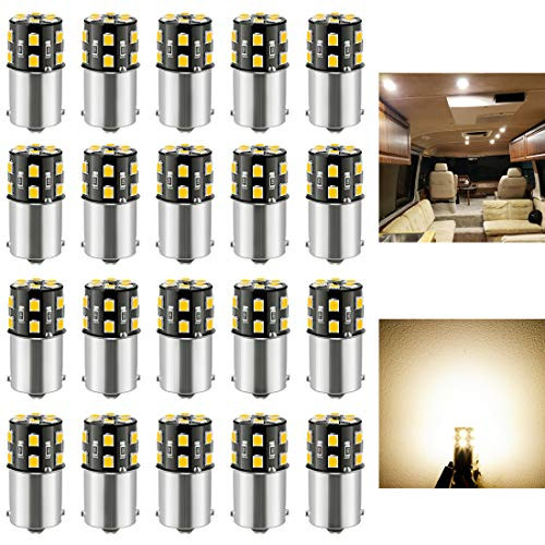 BRISHINE 20PCS 1141 1156 Interior LED Light Bulbs for RV, Super Bright 18-SMD Warm White 1073 1003 7506 BA15S LED Bulbs for Camper Trailer Boat Indoor Lights-12V DC-