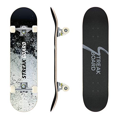 streakboard Skateboards Complete Skateboard 31" x 8" for Beginners, Kids, Youths, Teens and Adults, 7 Layers Radial Concave Standard Canadian Maple Deck with Double Kick for Tricks